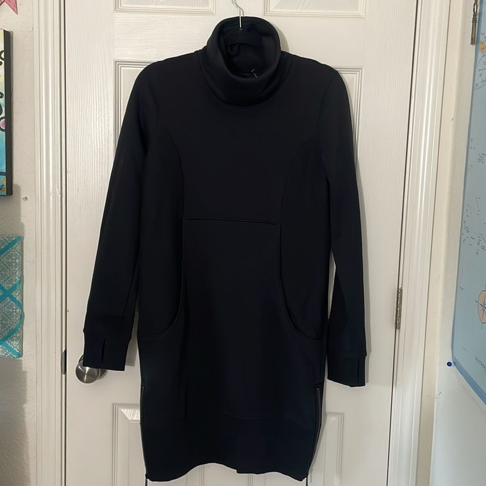 Athleta Cozy Karma Funnel Neck Dress Small NWOT Black